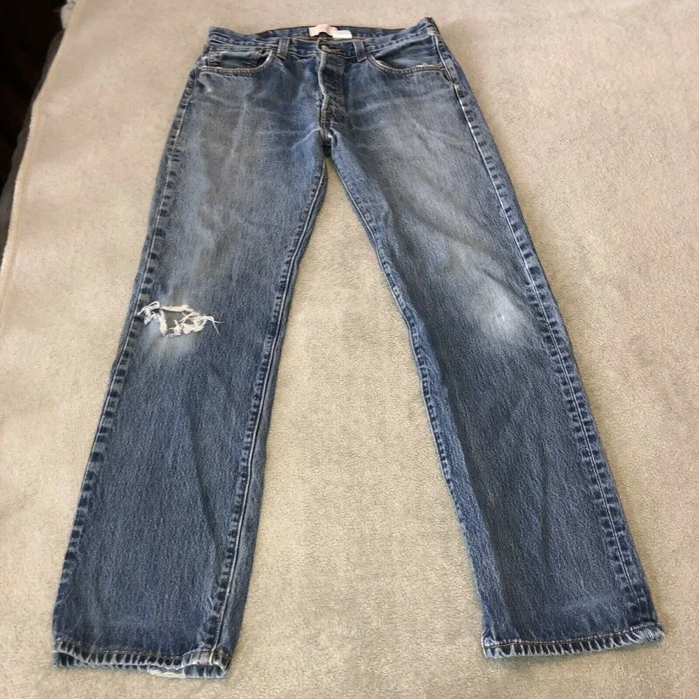 Vintage LEVIS 501 Straight Leg Button Fly Med Stonewash Denim Jeans Sz 34